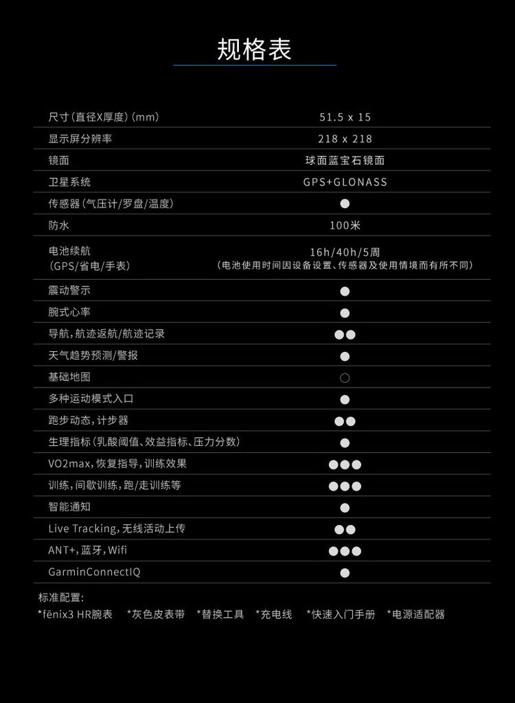 Garmin/佳明Fenix3 HR飞耐时3 HR 中文蓝宝石DLC 光电心率GPS登山跑步运动手表