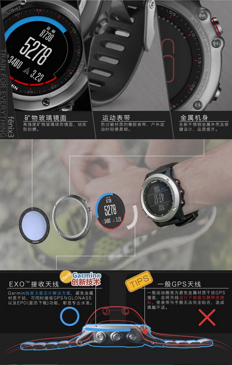 Garmin/佳明 Fenix3飞耐时3 炫酷黑中文(不含心率带)