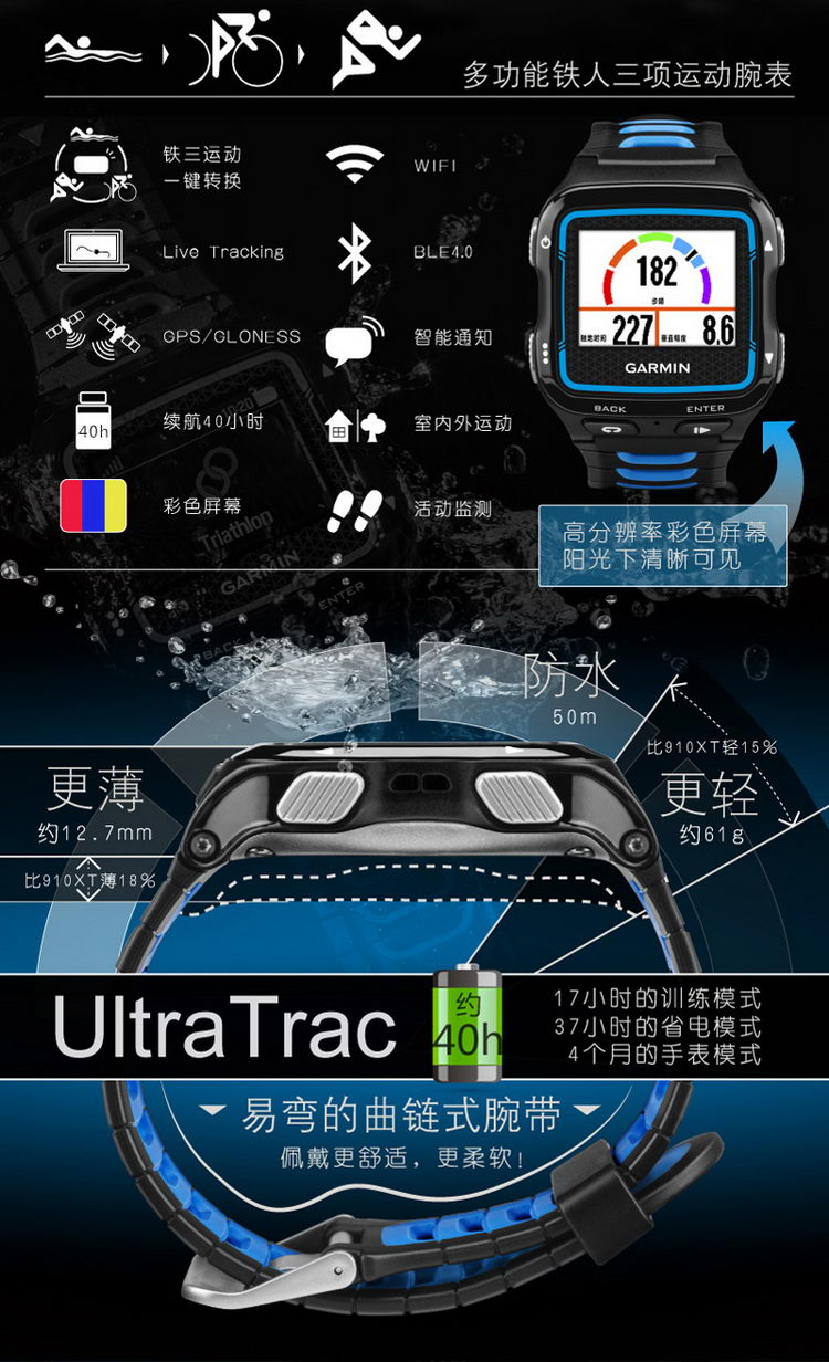 Garmin/佳明 Forerunner 920XT GPS 跑步骑行游泳手表