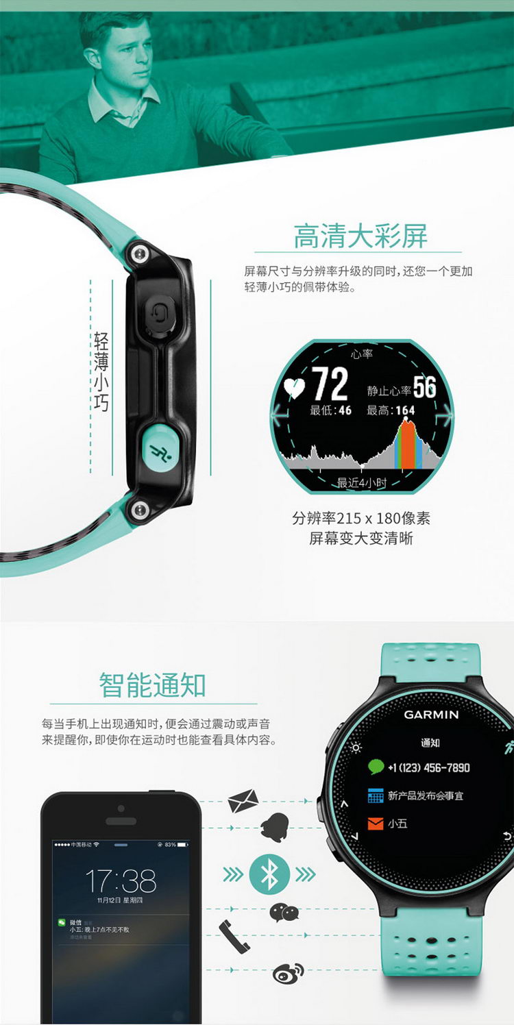 GARMIN/佳明 Forerunner235 GPS智能跑步腕表 光电心率运动手表