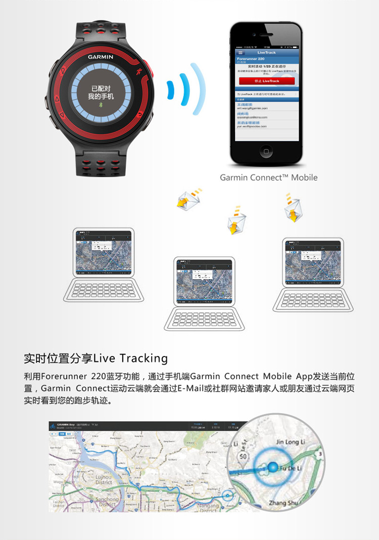 Garmin/佳明forerunner220 GPS心率跑步手表（无心率带）
