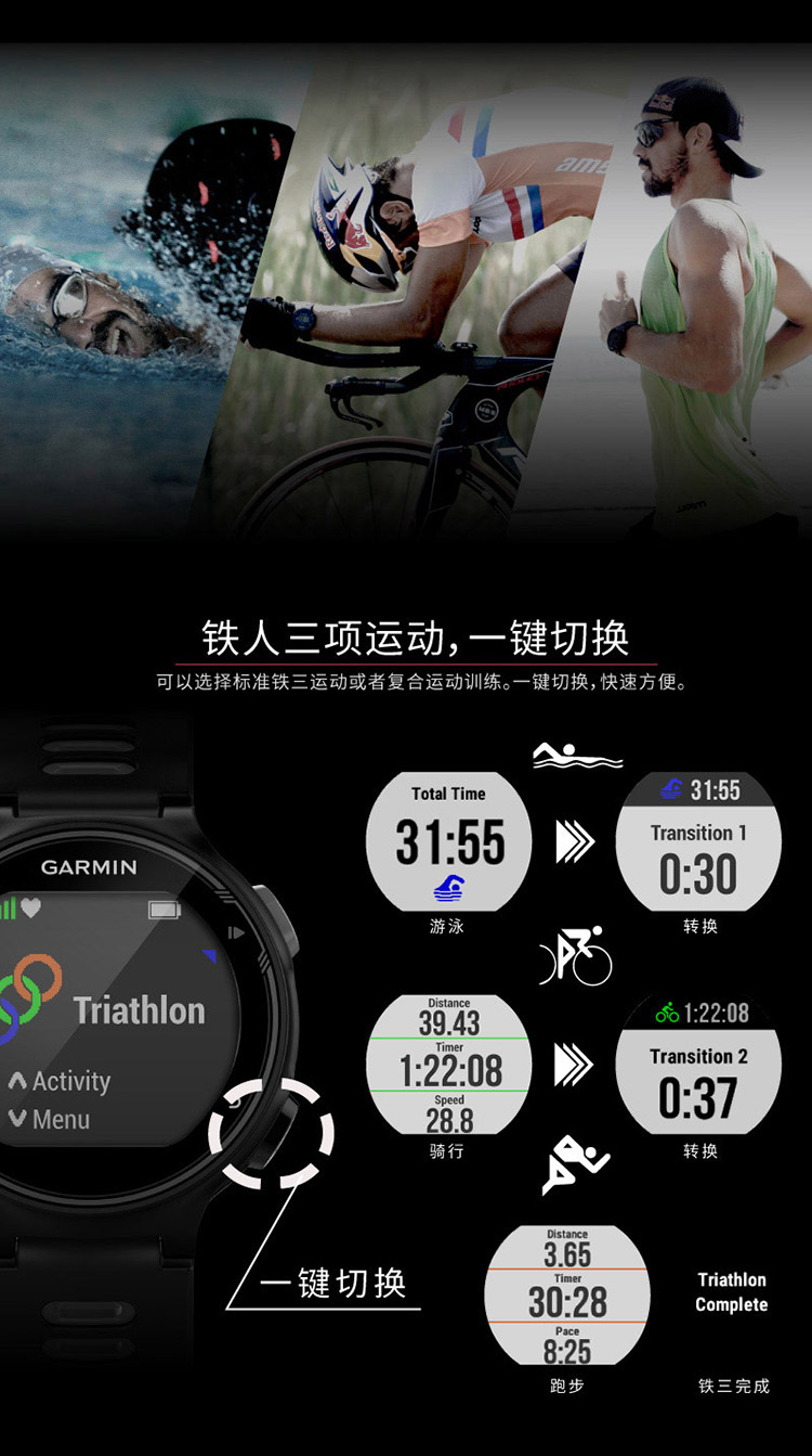 Garmin/佳明forerunner 735XT英文版 跑步骑车游泳铁三运动手表 心率腕表