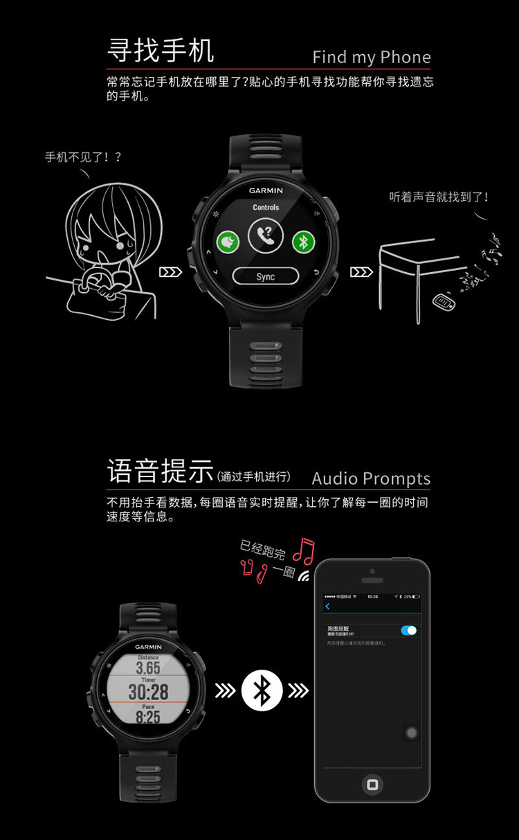 Garmin/佳明forerunner 735XT英文版 跑步骑车游泳铁三运动手表 心率腕表
