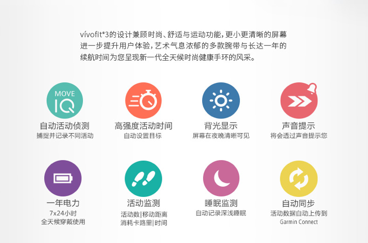 Garmin/佳明vivofit3智能运动手环腕带计步久坐提醒 睡眠监测
