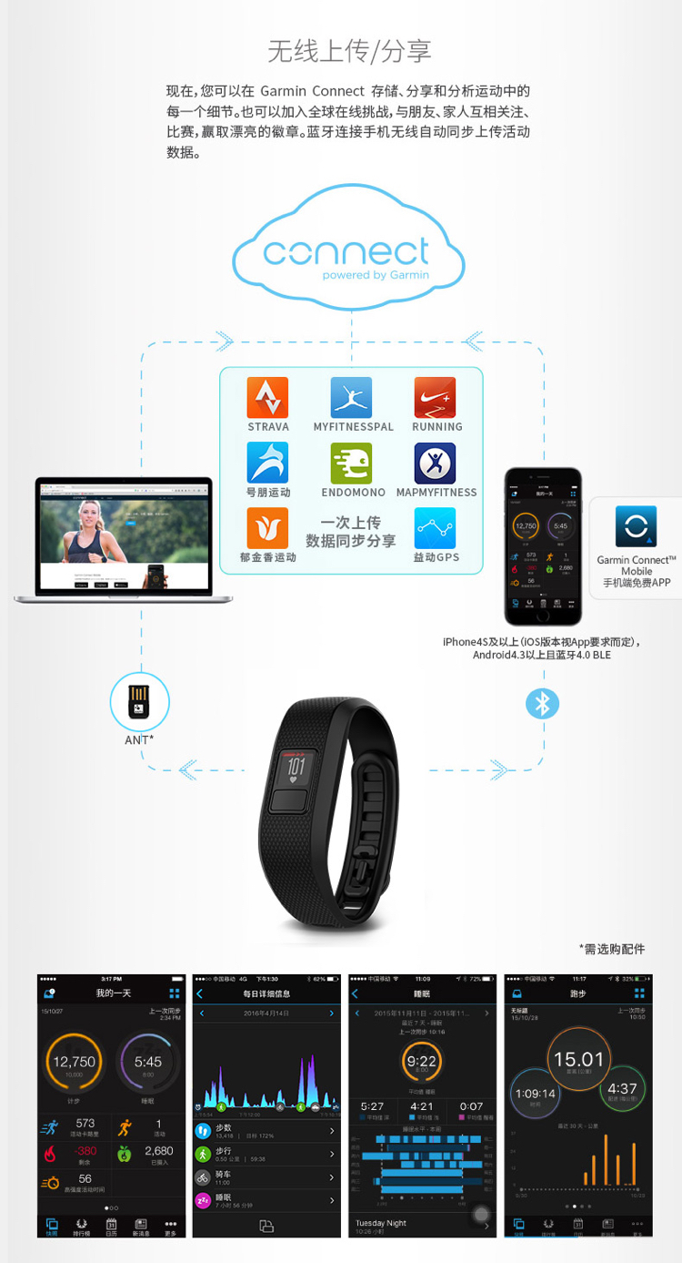 Garmin/佳明vivofit3智能运动手环腕带计步久坐提醒 睡眠监测