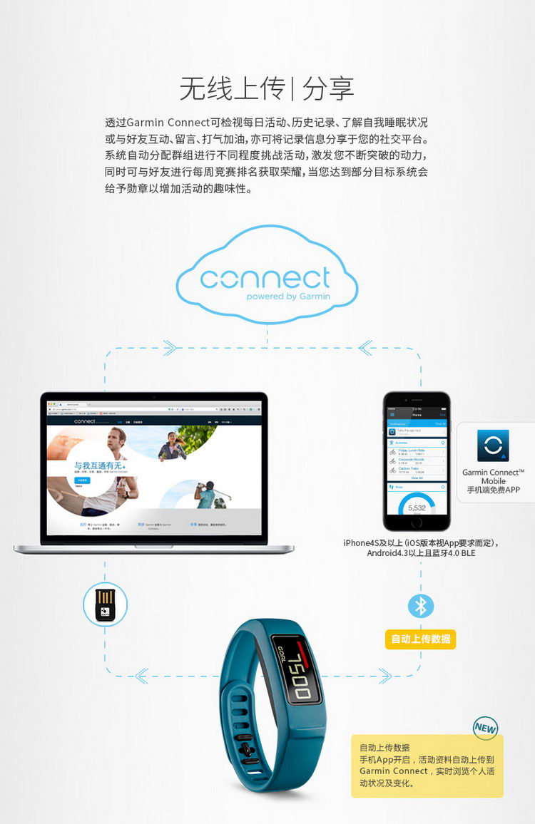 Garmin/佳明 Vivofit2 安卓IOS智能手环 睡眠监测 可选配心率监测