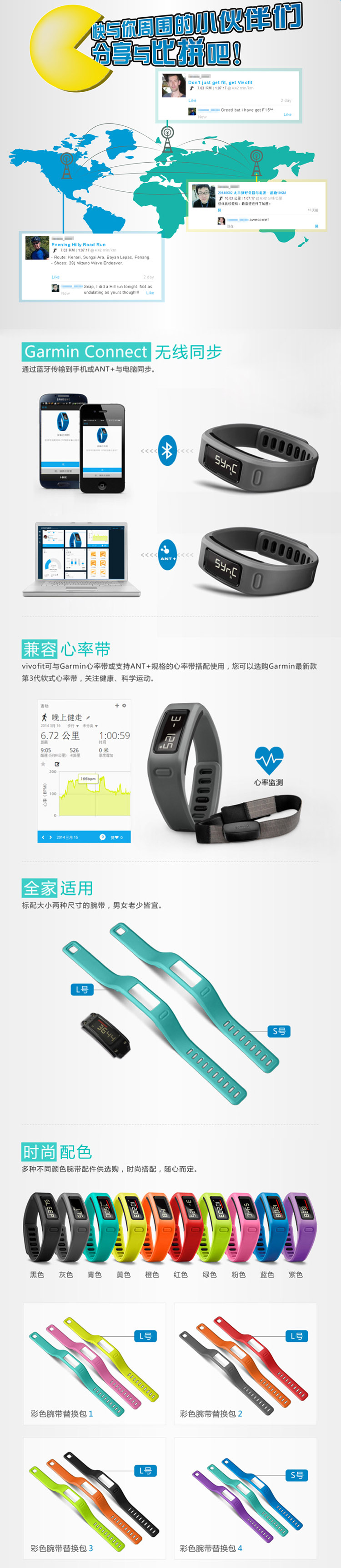 Garmin/佳明 vivofit 智能运动手环腕带计步久坐提醒 可选配心率带