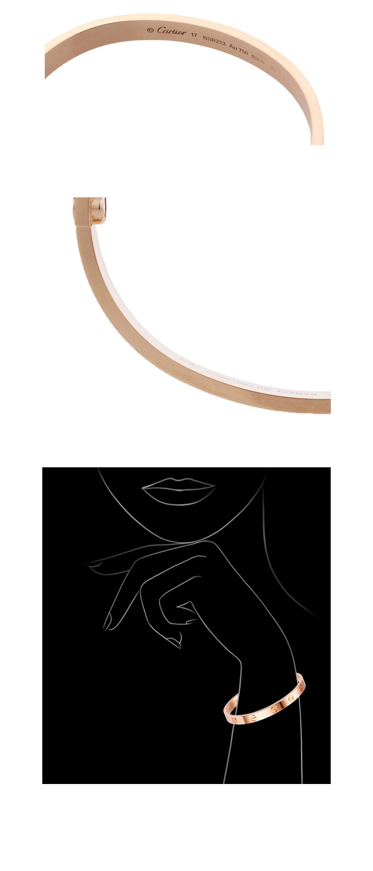 CARTIER/卡地亚 LOVE系列18k玫瑰金手镯17#
