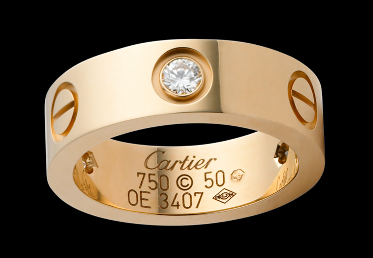 CARTIER/卡地亚 LOVE系列18K黄金宽版三钻女性戒指\指环