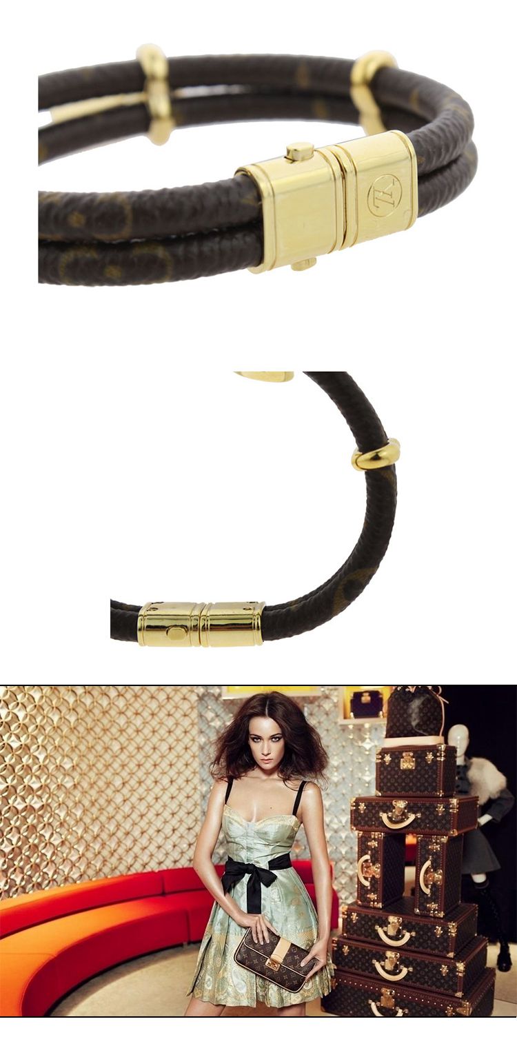 Louis Vuitton/路易威登 MONOGRAM KEEP IT TWICE系列 老花色金属挂锁双层手环/手镯19号 M6640F