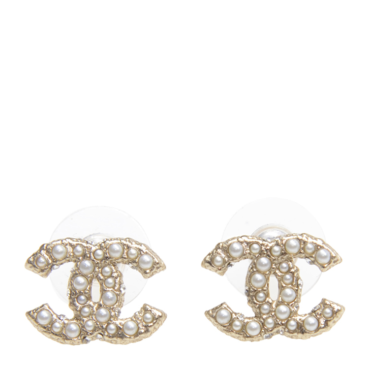 CHANEL/香奈儿 经典双C珍珠镶嵌耳钉 耳饰 A64766