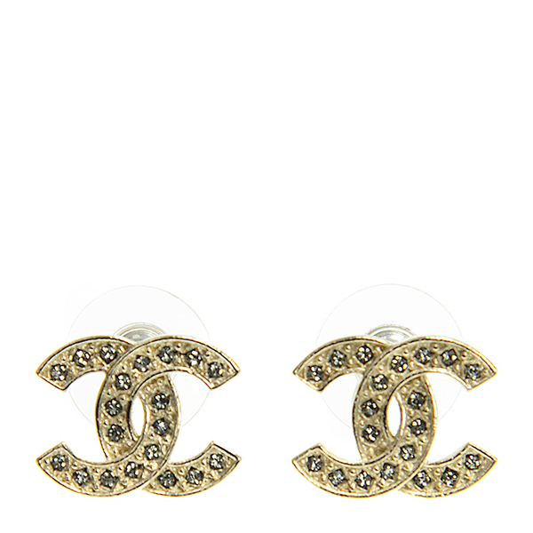 CHANEL/香奈儿 中号淡金色水钻 双c logo耳钉 A95392GP