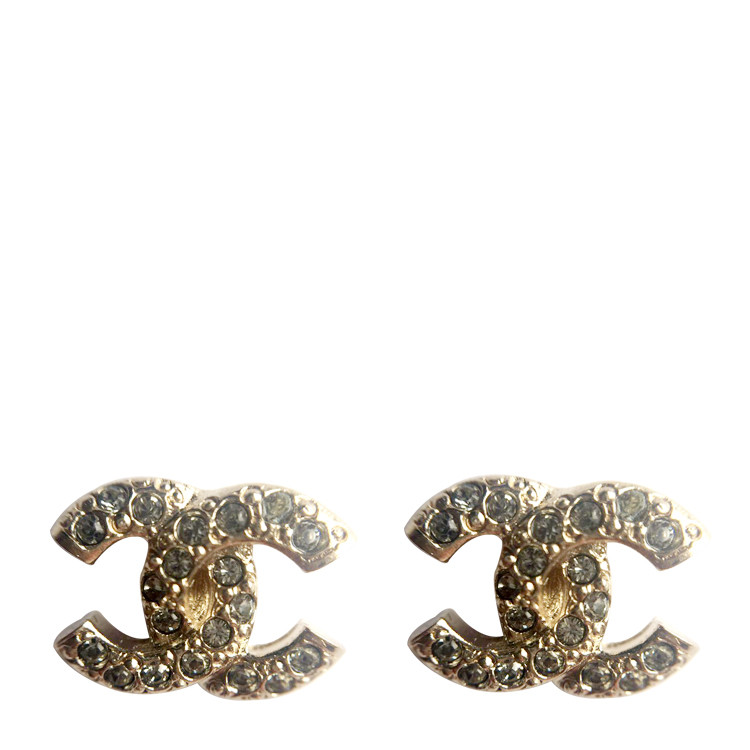 CHANEL/香奈儿 经典小LOGO镶钻耳钉金色