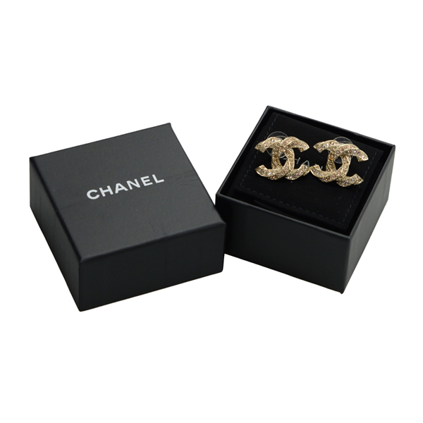 CHANEL/香奈儿 经典金色双C扭紋水钻耳钉耳环 A86075