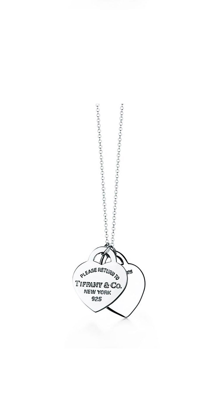 Tiffany & Co./蒂芙尼 女式银质蓝色时尚双心珐琅项链 18英寸 TBDZ0079