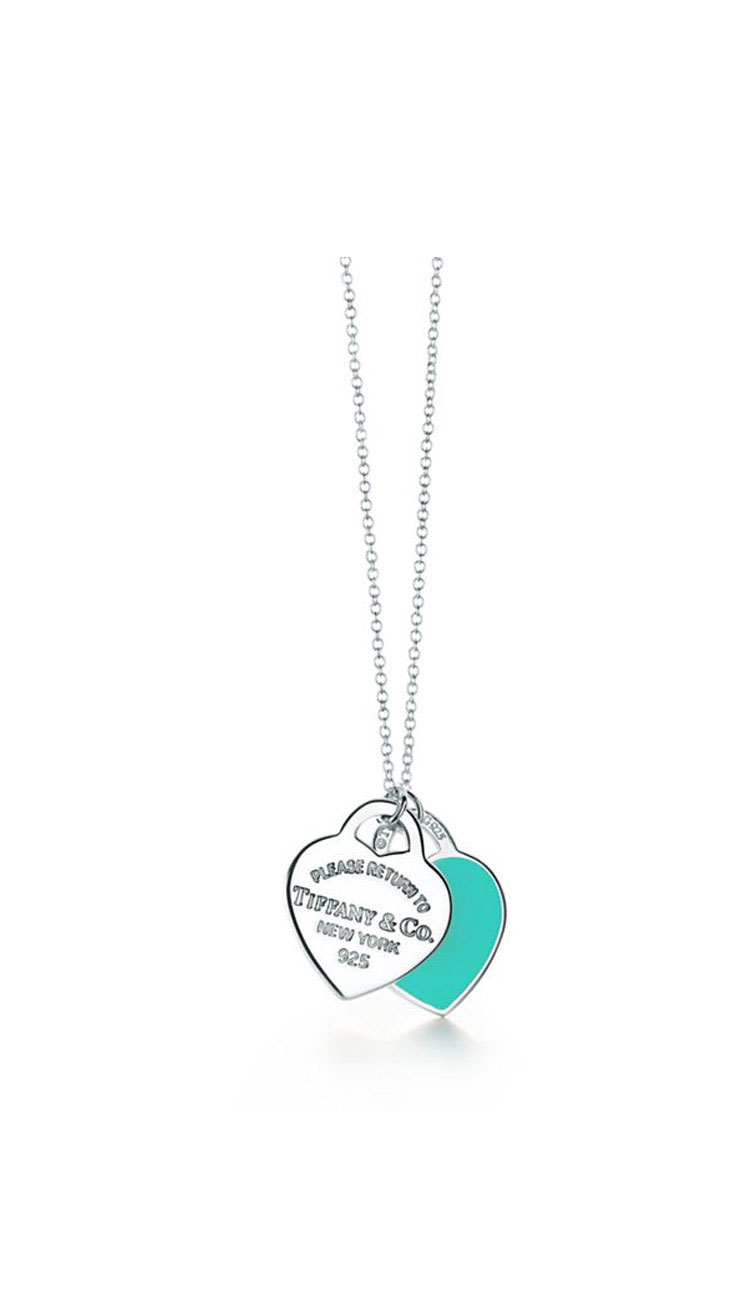 Tiffany & Co./蒂芙尼 女式S925银蓝色珐琅时尚双心珐琅项链 16英寸 TBDZ0079
