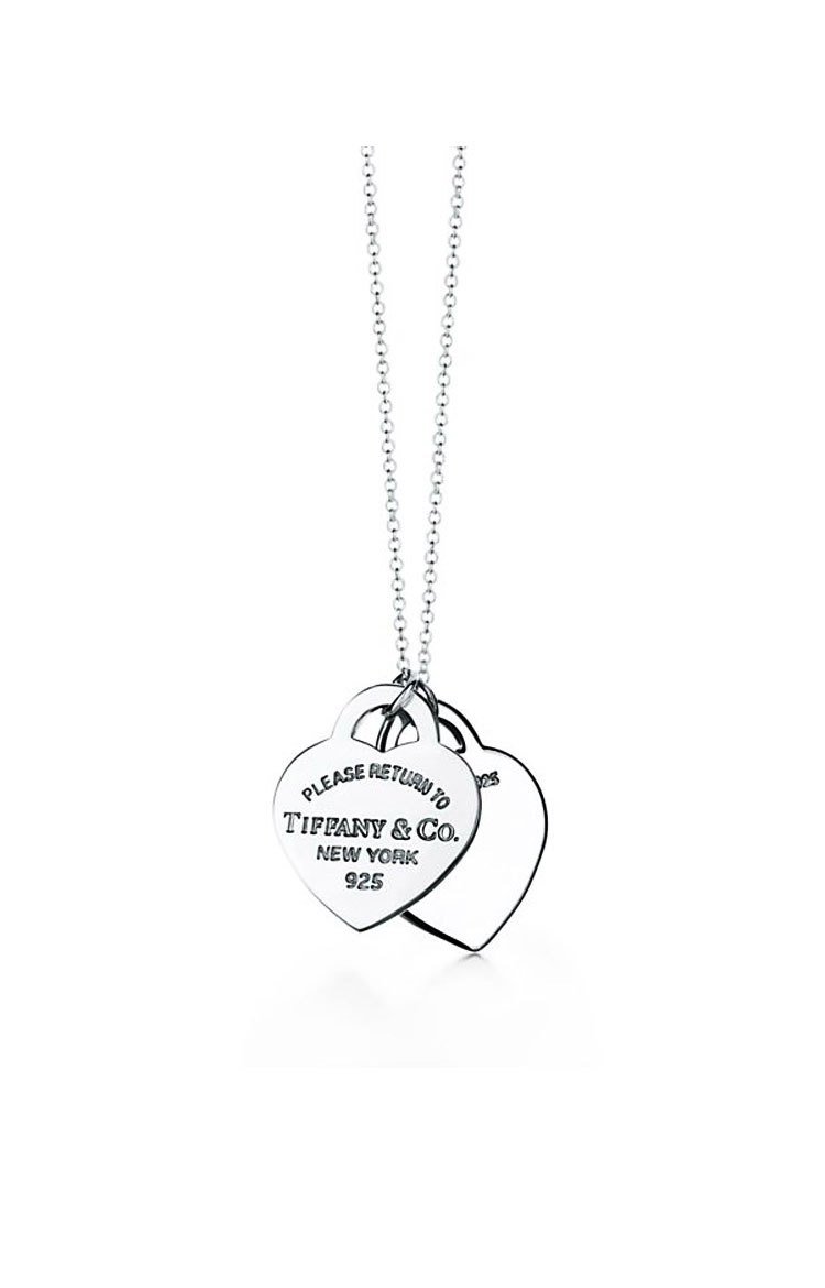 Tiffany & Co./蒂芙尼 女式S925银蓝色珐琅时尚双心珐琅项链 16英寸 TBDZ0079