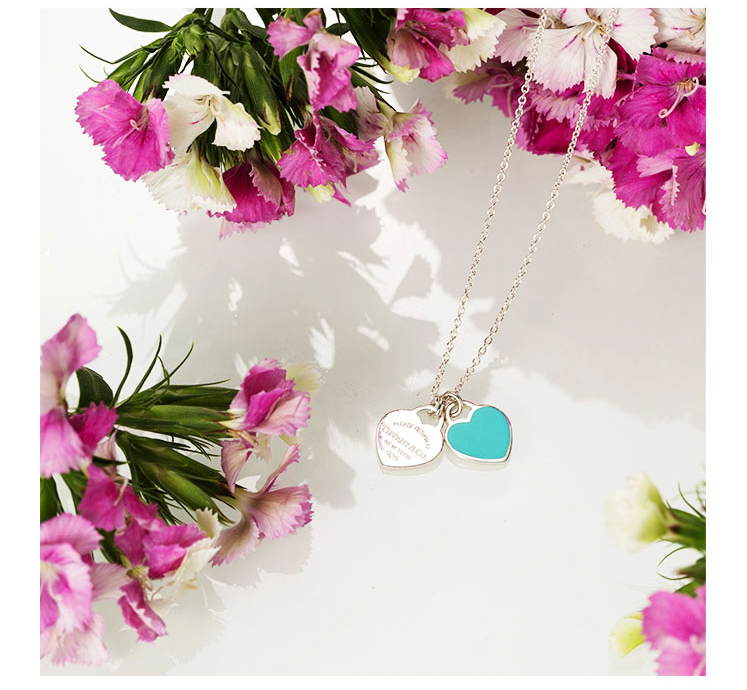 Tiffany & Co./蒂芙尼 女式S925银蓝色珐琅时尚双心珐琅项链 16英寸 TBDZ0079