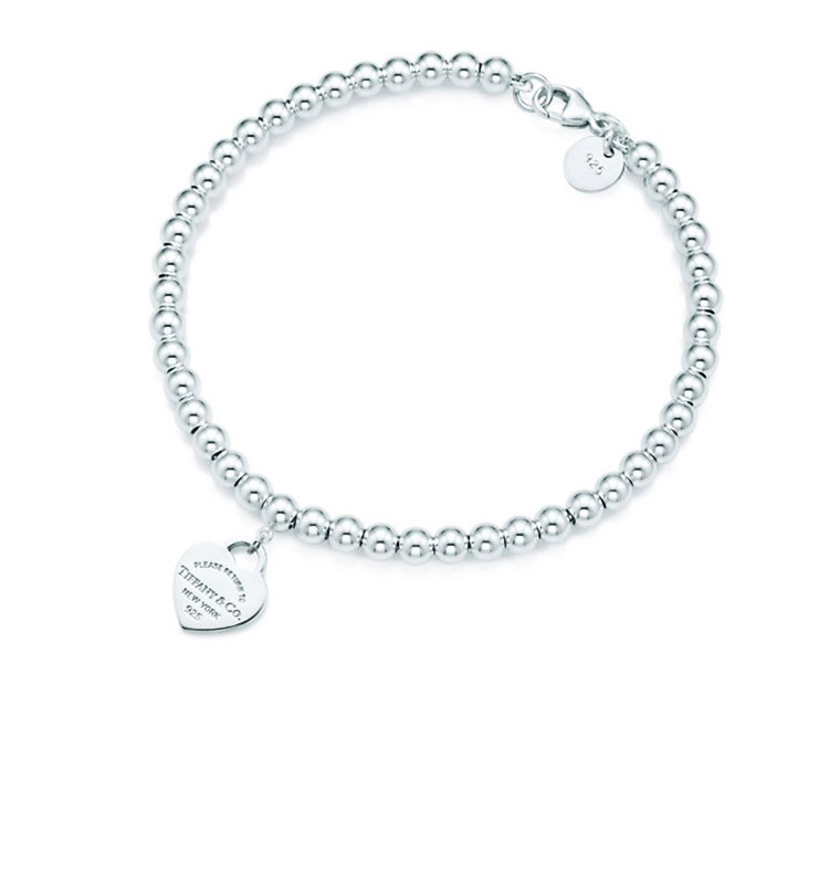 Tiffany & Co./蒂芙尼 Return to Tiffany™系列 女式S925银蓝色心形小珠Bead珐琅手链 7英寸