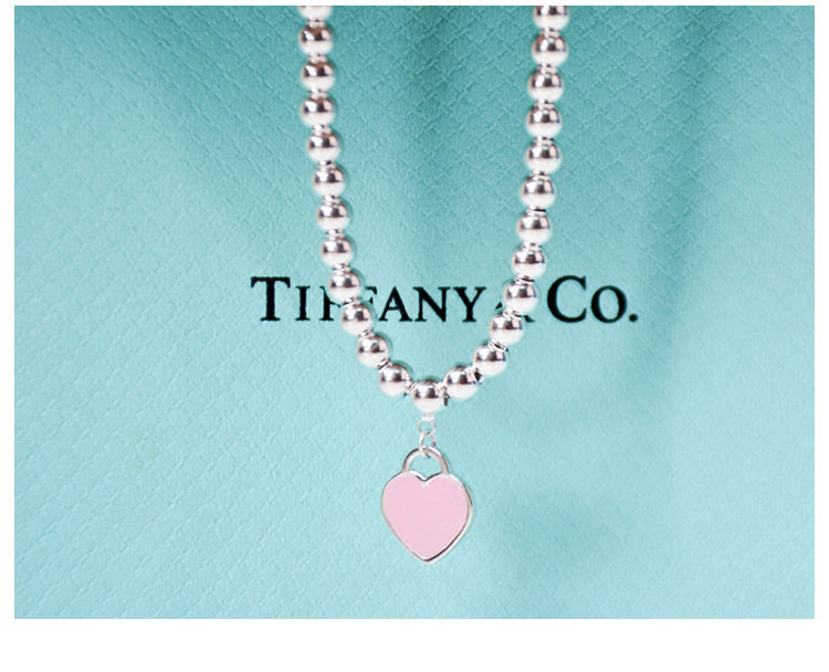 Tiffany & Co./蒂芙尼 女士纯银樱花粉心形小珠Bead珐琅手链 30978811