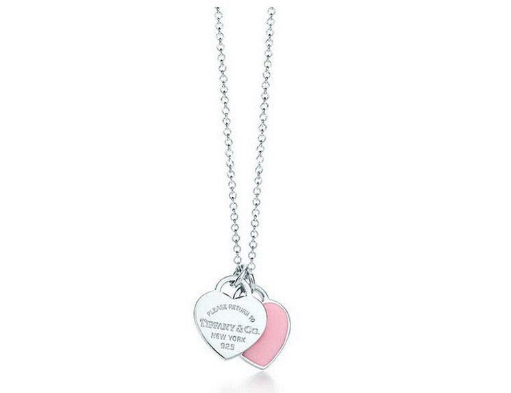 Tiffany & Co./蒂芙尼 Return to Tiffany™系列 女式S925银粉色时尚双心珐琅项链 16英寸 TBDZ0079