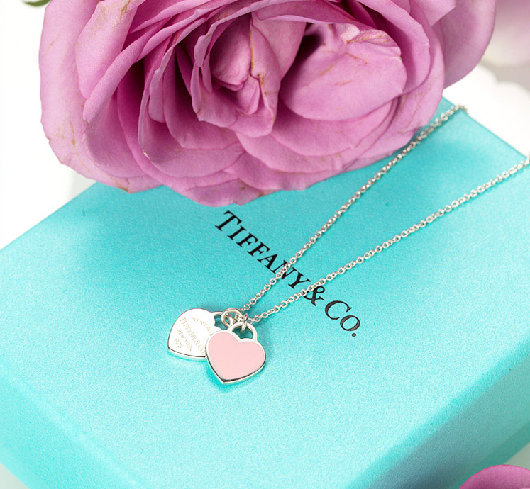 Tiffany & Co./蒂芙尼 Return to Tiffany™系列 女式S925银粉色时尚双心珐琅项链 16英寸 TBDZ0079