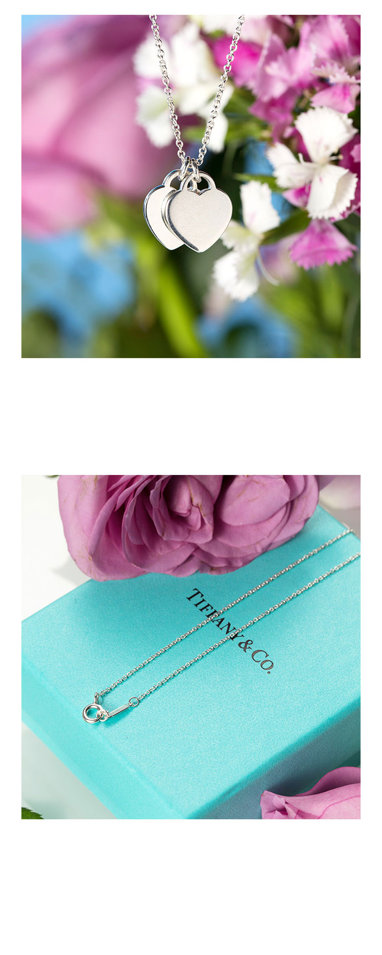 Tiffany & Co./蒂芙尼 Return to Tiffany™系列 女式S925银粉色时尚双心珐琅项链 16英寸 TBDZ0079
