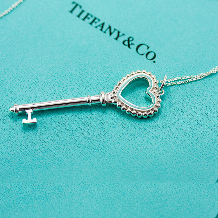 Tiffany & Co./蒂芙尼 Keys系列 Heart key蓝色珐琅桃心钥匙吊坠项链 TGRP04519