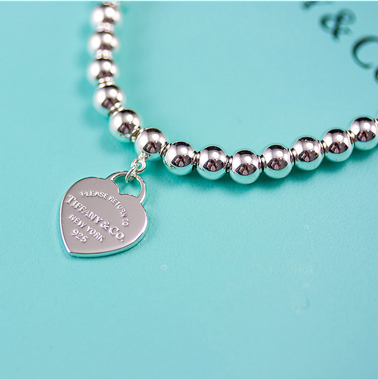 Tiffany & Co./蒂芙尼 女式S925银银色心形小珠Bead珐琅手链 7英寸 TGRP02587