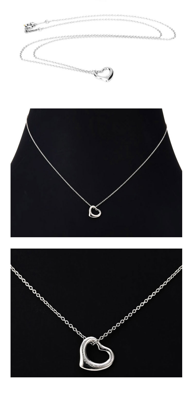 Tiffany & Co./蒂芙尼 ELSA PERETTI™系列 女式S925银open heart心形吊饰项链 11mm 25152336