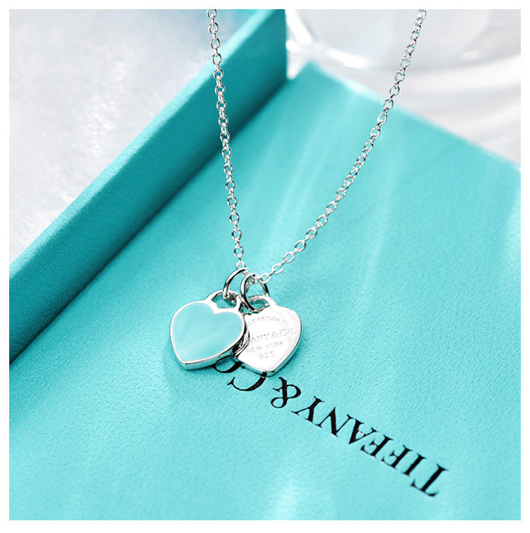 Tiffany & Co./蒂芙尼 925纯银蓝色时尚双心珐琅项链 27125107