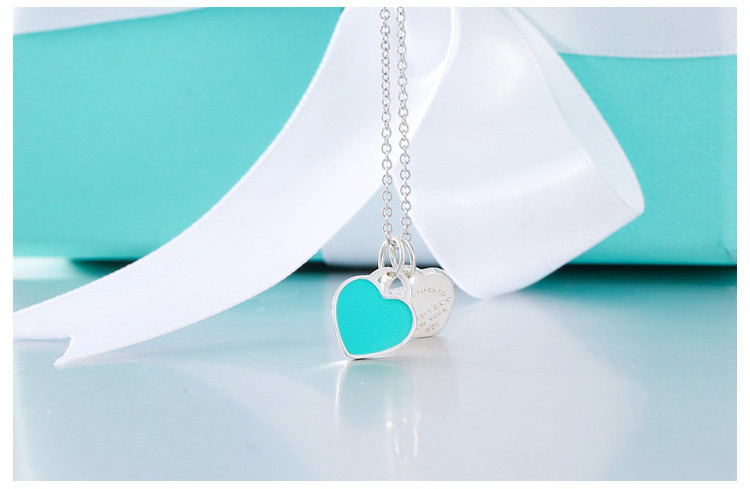 Tiffany & Co./蒂芙尼 925纯银蓝色时尚双心珐琅项链 27125107