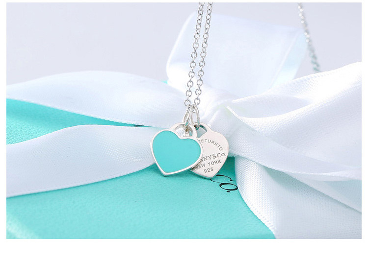 Tiffany & Co./蒂芙尼 925纯银蓝色时尚双心珐琅项链 27125107