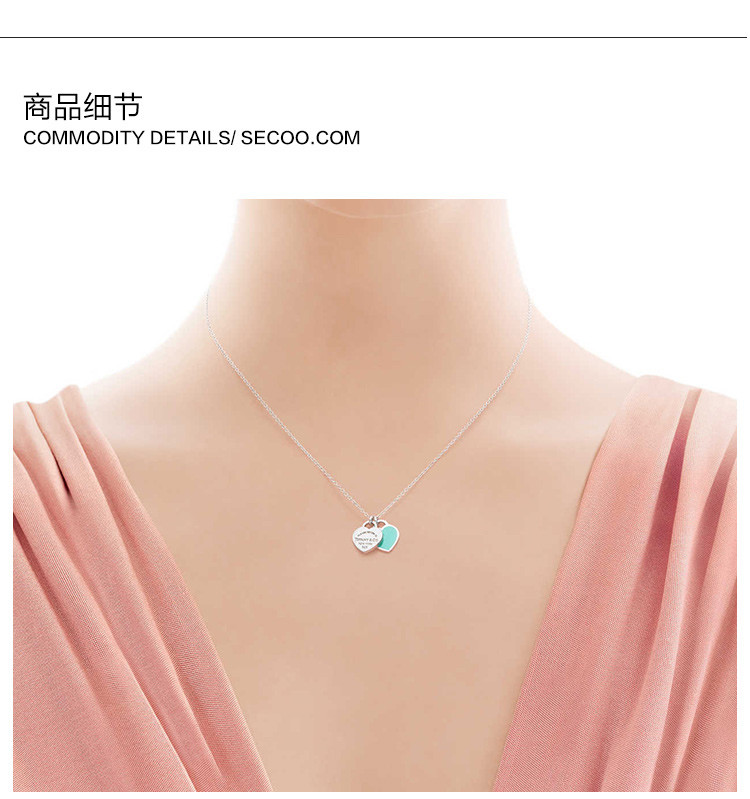 Tiffany & Co./蒂芙尼 925纯银蓝色时尚双心珐琅项链 27125107