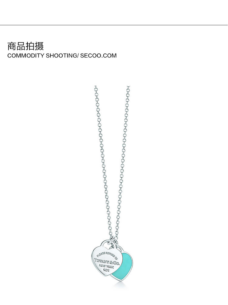 Tiffany & Co./蒂芙尼 925纯银蓝色时尚双心珐琅项链 27125107