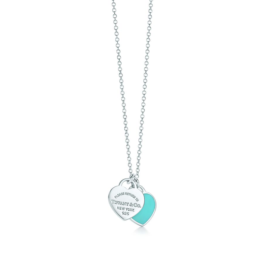 Tiffany & Co./蒂芙尼Return to Tiffany®纯银蓝色双心标签吊坠项链GRP06366