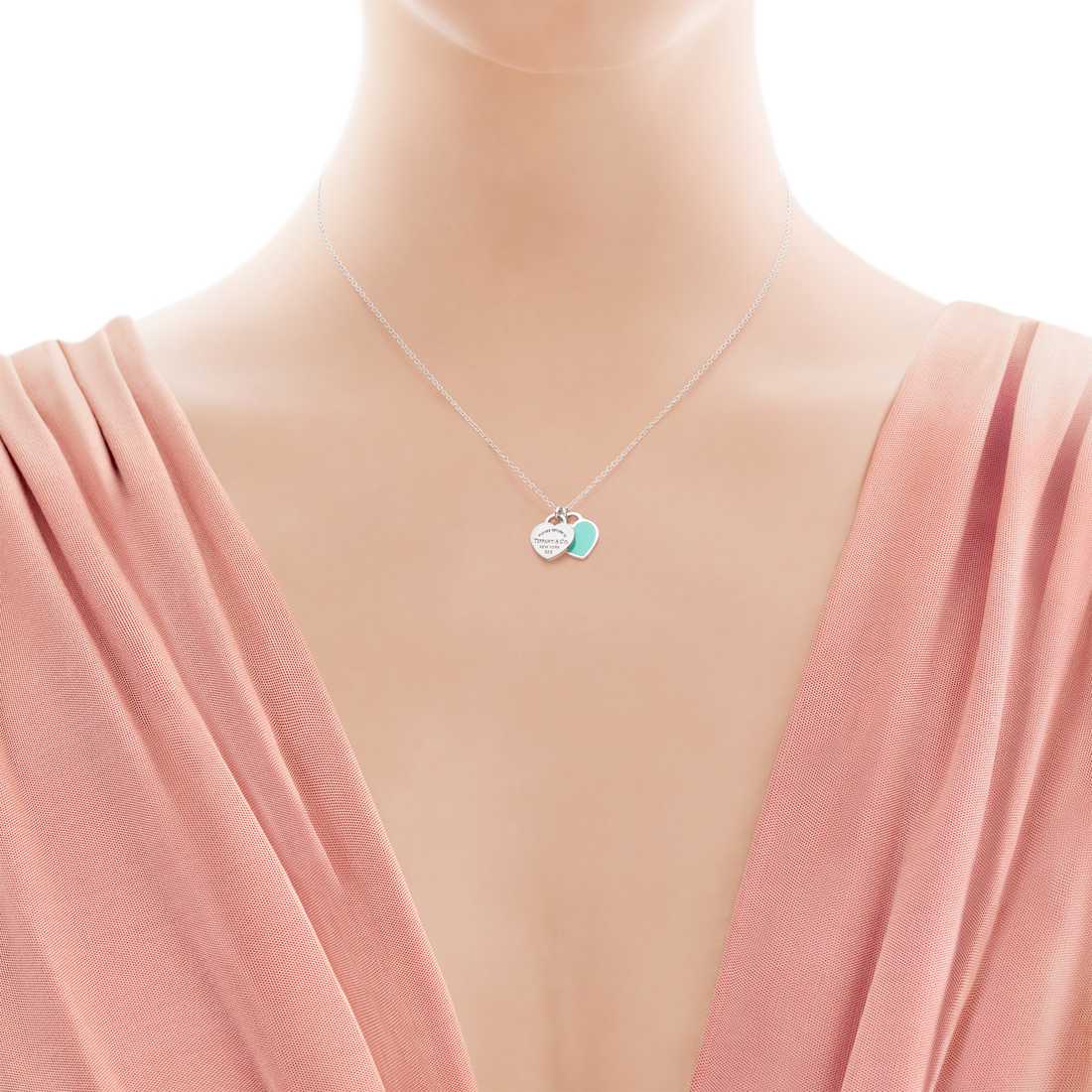 Tiffany & Co./蒂芙尼Return to Tiffany®纯银蓝色双心标签吊坠项链GRP06366