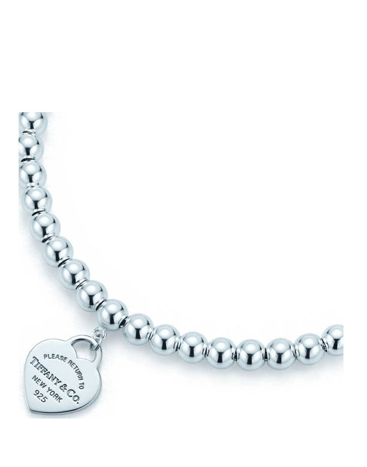 Tiffany & Co./蒂芙尼 女式S925银银色心形小珠Bead珐琅手链 6.5英寸 TGRP02587