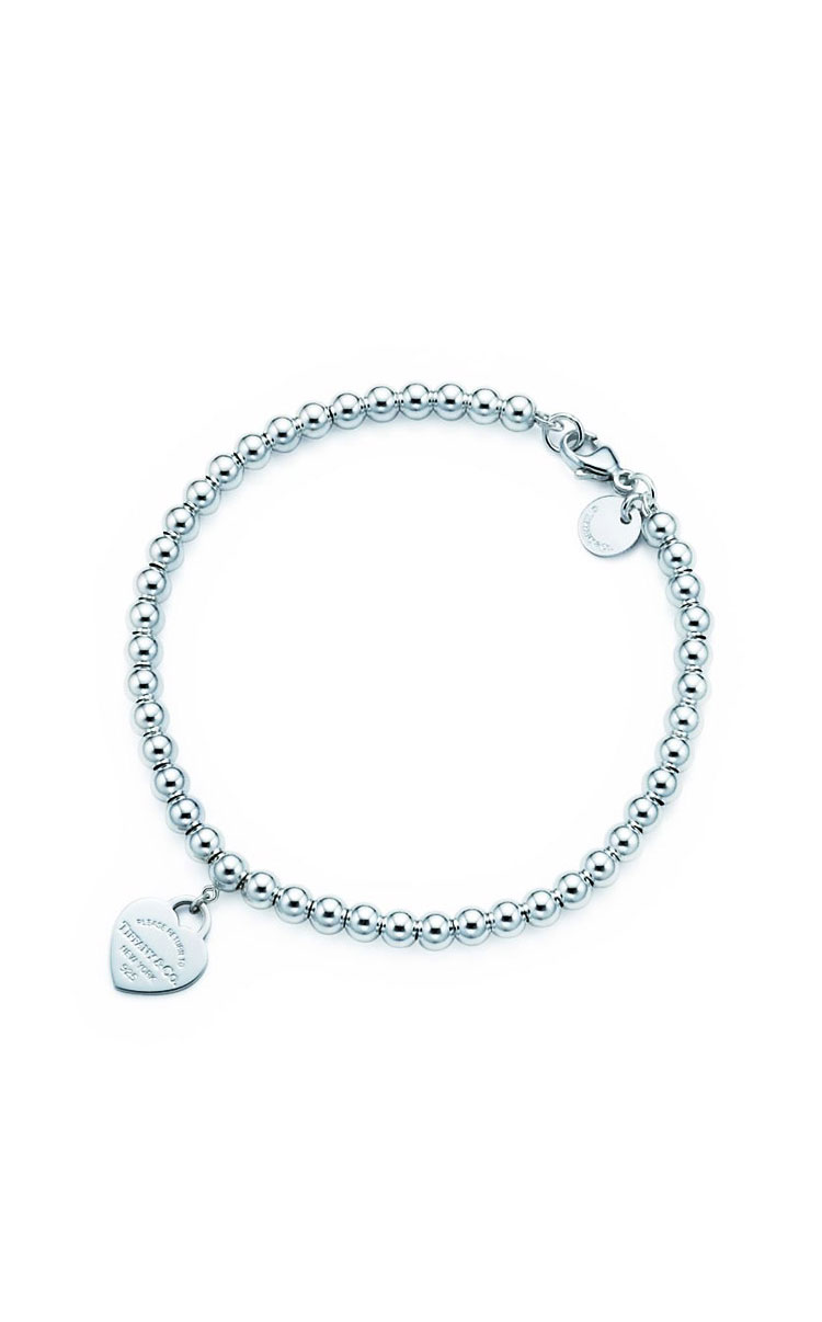 Tiffany & Co./蒂芙尼 女式纯银粉色心形小珠Bead珐琅手链 7.5英寸 TGRP03577