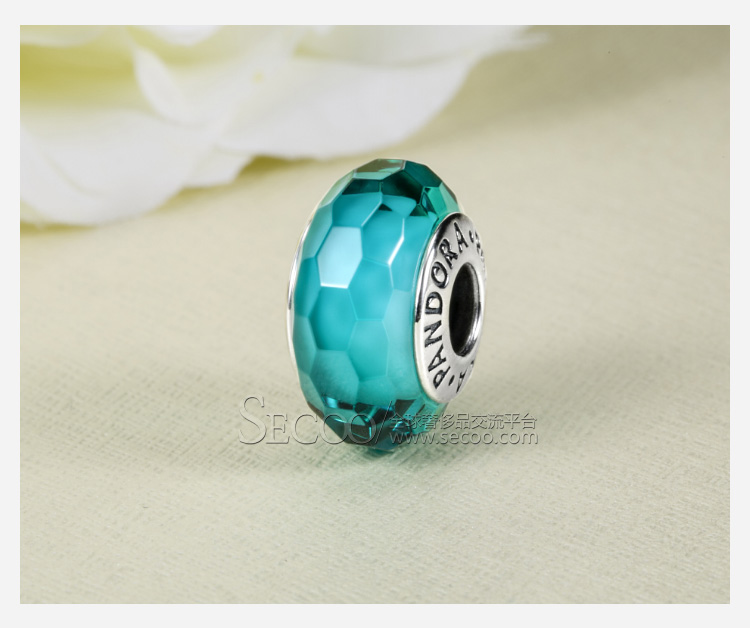 PANDORA/潘多拉 925银湖绿色切面琉璃珠791606