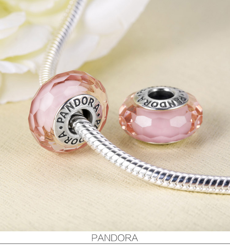 PANDORA/潘多拉 粉色切面琉璃珠791068