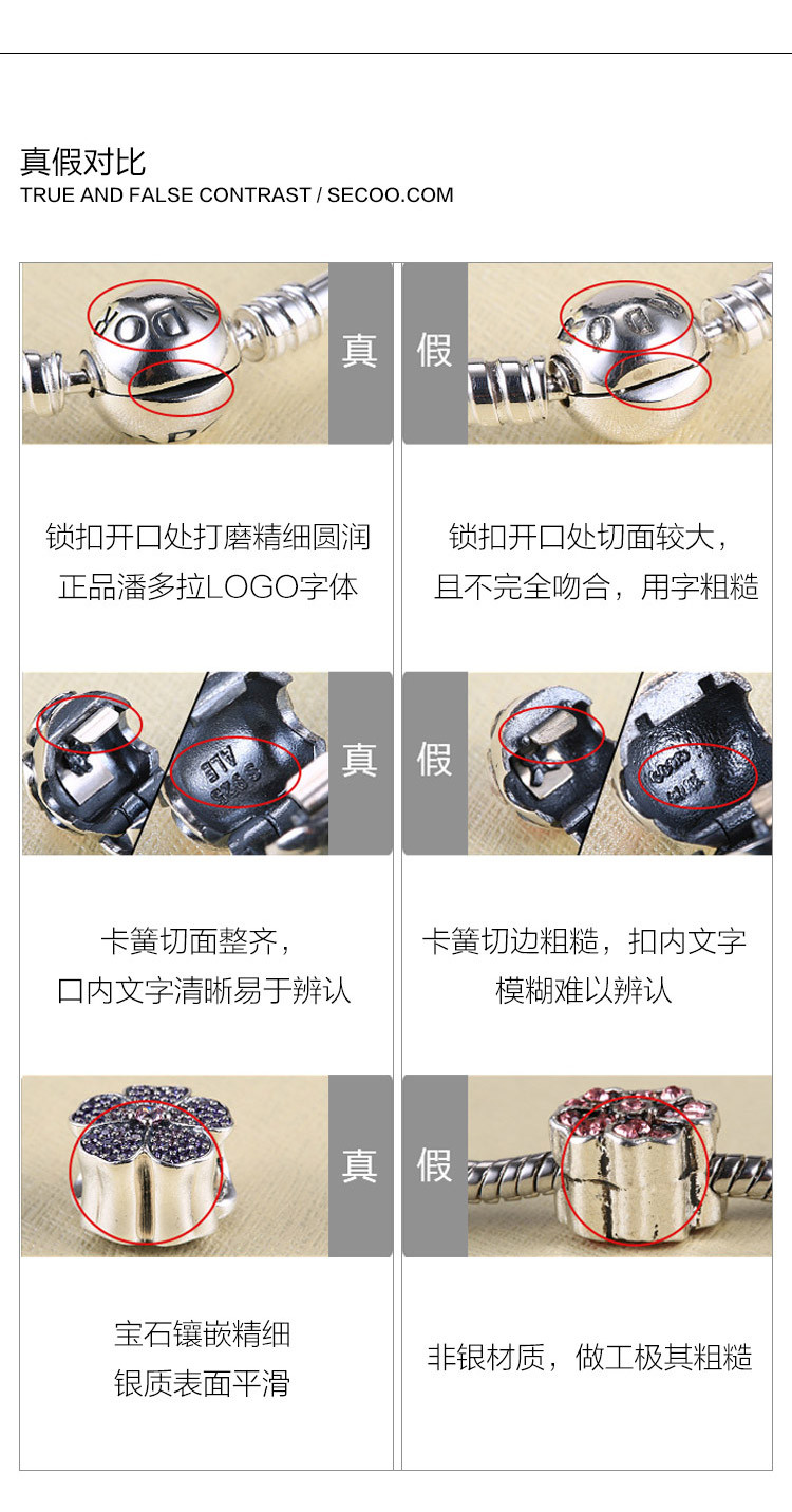 PANDORA/潘多拉 粉色切面琉璃珠791068