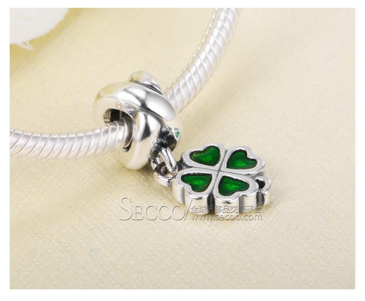 PANDORA/潘多拉 925银 绿色幸运四叶草吊坠790572EN25