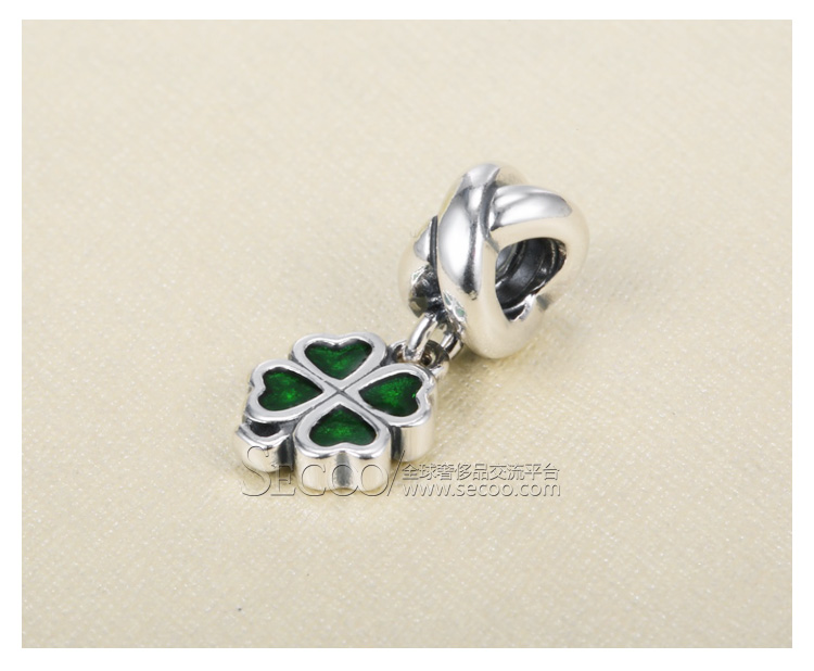 PANDORA/潘多拉 925银 绿色幸运四叶草吊坠790572EN25
