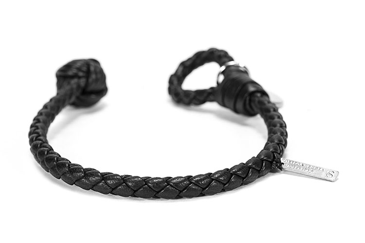 Bottega Veneta(葆蝶家) #黑色手工编织皮质手链 S#