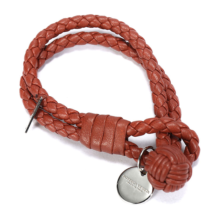 Bottega Veneta(葆蝶家) #红褐色手工编织皮质手链 S#