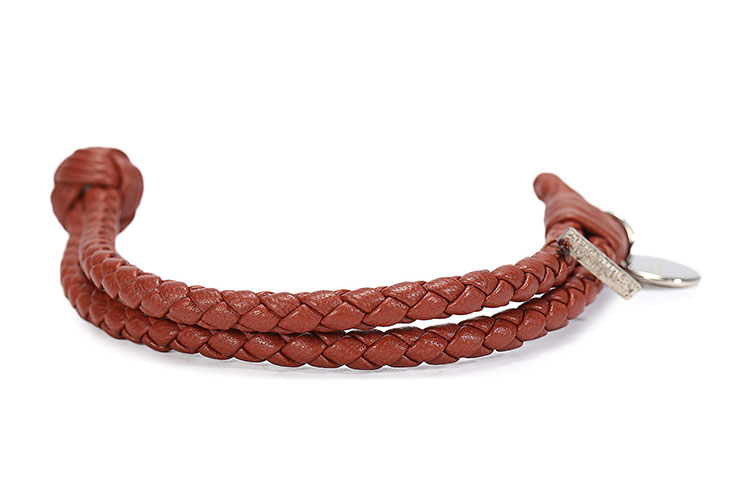 Bottega Veneta(葆蝶家) #红褐色手工编织皮质手链 S#