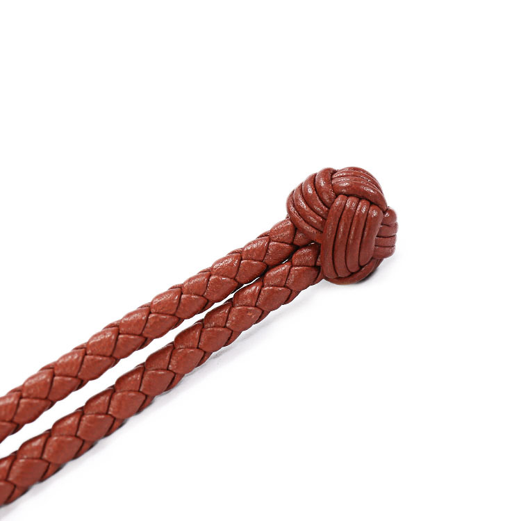 Bottega Veneta(葆蝶家) #红褐色手工编织皮质手链 S#
