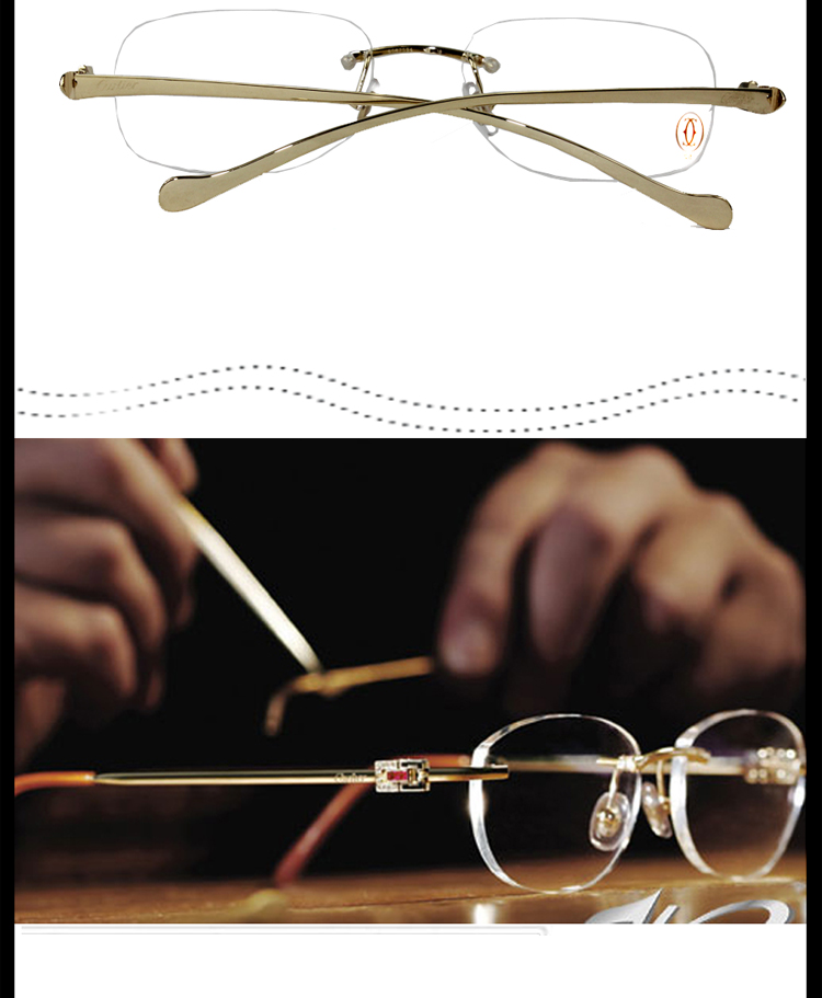 CARTIER/卡地亚经典无框镀金豹子头系列女士光学镜架