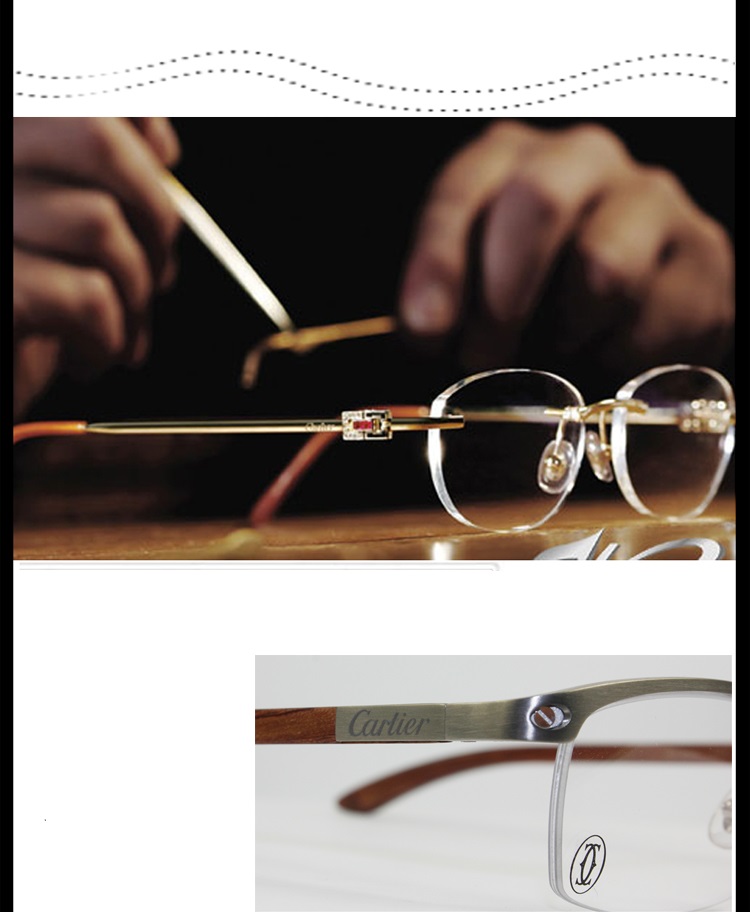 CARTIER/卡地亚 经典跑车系列镀铂金半框木质镜腿商务男款眼镜